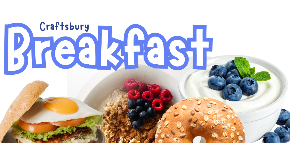 images of breakfast sandwich, hot cereal, bagel, yogurt